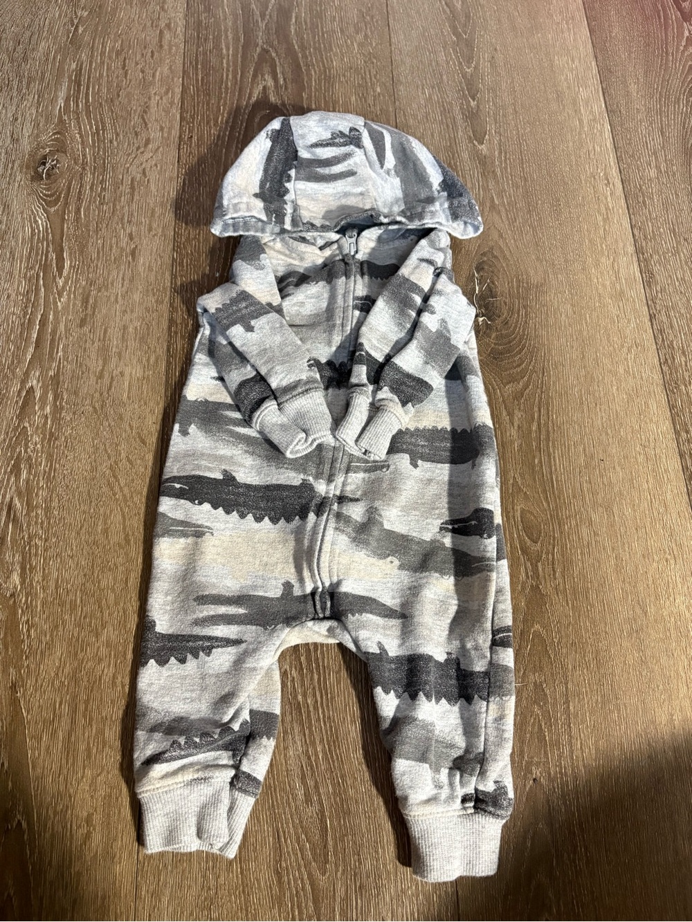 Carter's Hooded Zip-Up One-Piece in Gray and Charcoal Stripe